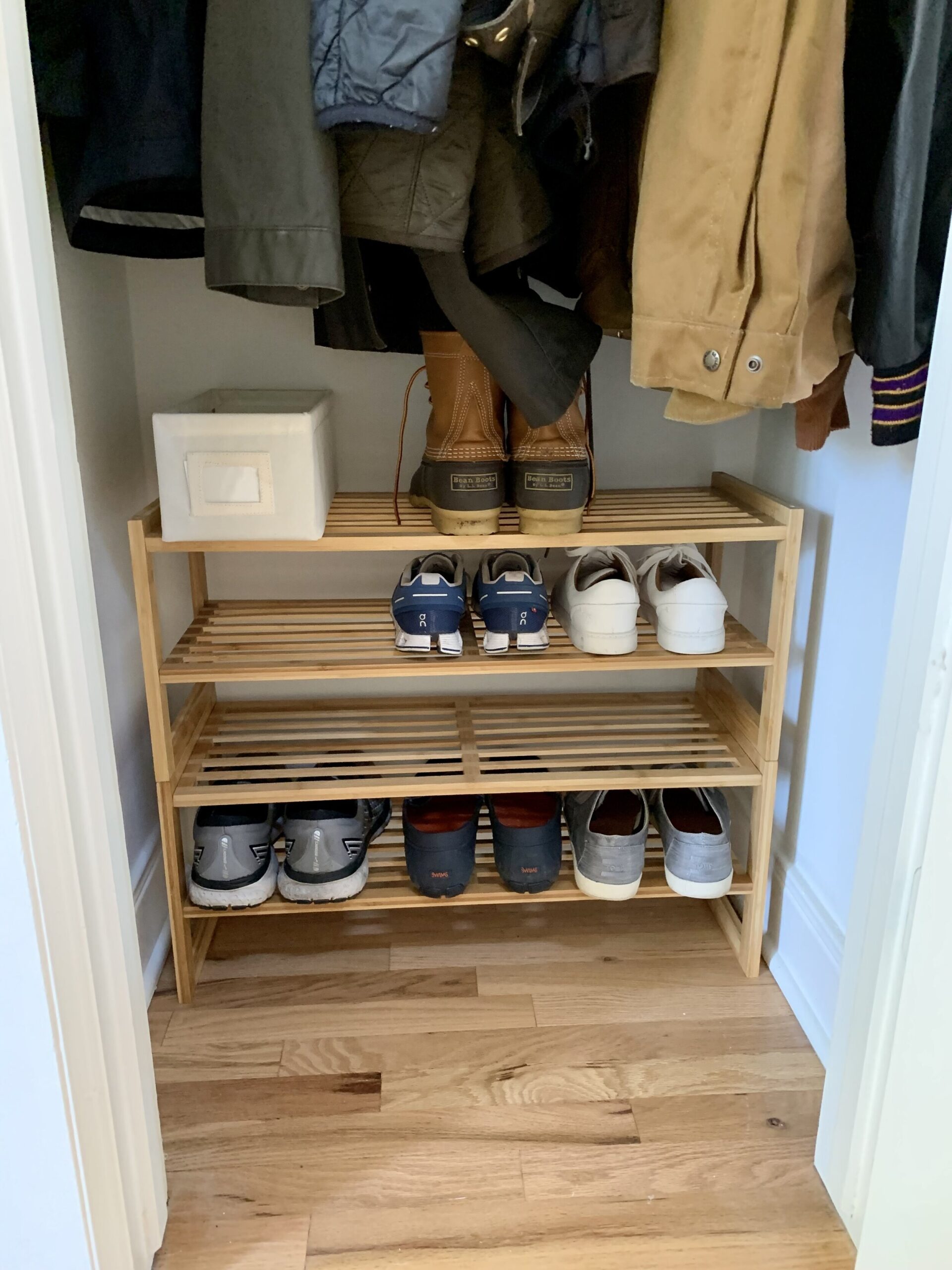 Organized coat and shoe closet