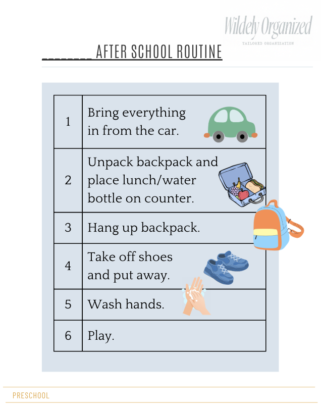 afternoon routine checklist for preschoolers