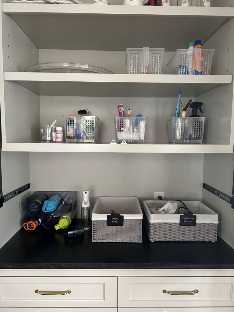 Houston mudroom drop zone and charging station reset for summer, Wildely Organized home reset